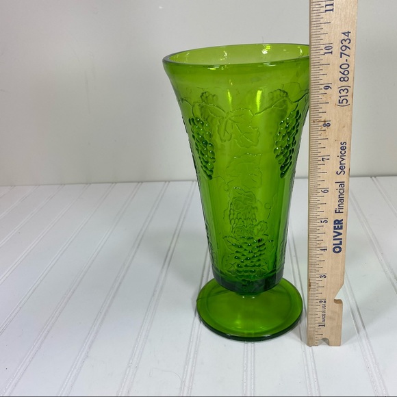 Indiana green glass grape motif footed vase - Picture 5 of 6